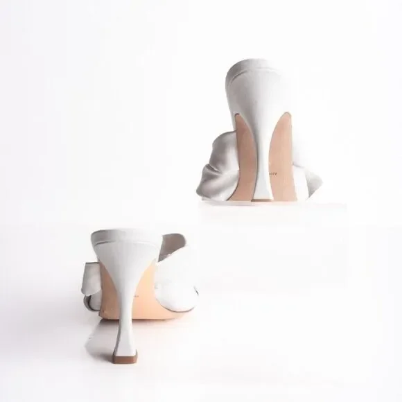 Veronica Beard Womens Alin Woven Heels Sandals White Leather Mules 6 EU 36
